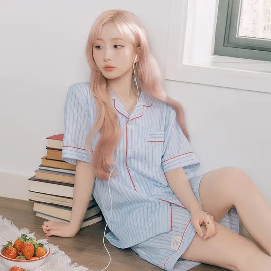 실크핏 클로에 반팔 카라 커플 잠옷 세트 여름 홈웨어