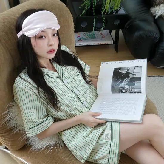 실크핏 클로버 반팔 카라 커플 잠옷 세트 여름 홈웨어