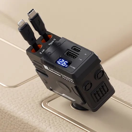 4in1 차량용 충전기 시거잭 120W 초고속 핸드폰 충전기 릴타입 15,900원
