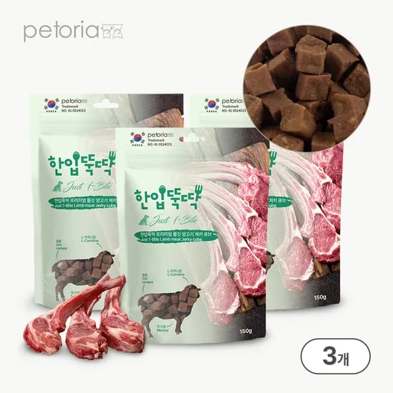 펫토리아 한입뚝딱 강아지 쫄깃져키 큐브간식 (유통기한 26.09.22) 양고기, 150g, 3개