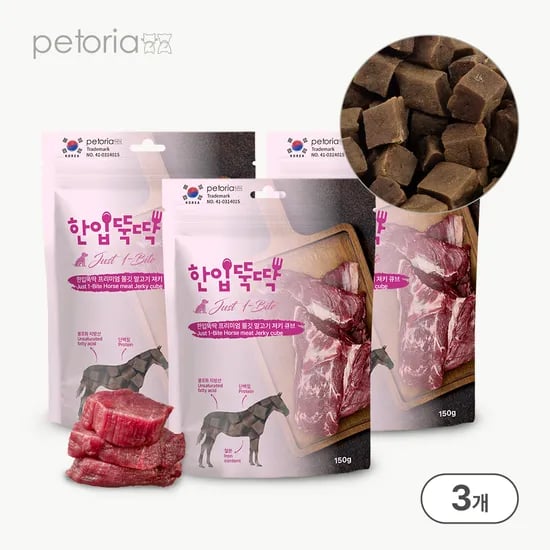 펫토리아 한입뚝딱 강아지 쫄깃져키 큐브간식 (유통기한 26.09.22) 말고기, 150g, 3개