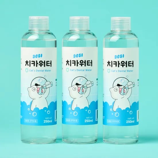 3651 치카워터 덴탈워터 마시는 고양이 치약 구강청결제 가글 칫솔 250ml, 3개