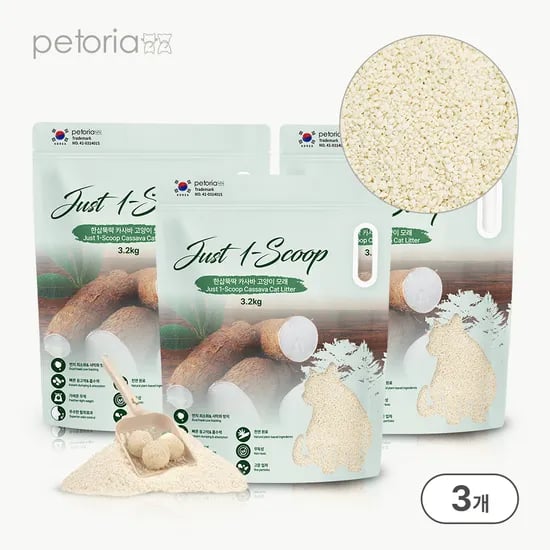 펫토리아 한삽뚝딱 카사바 고양이모래 무향 3.2kg, 3개