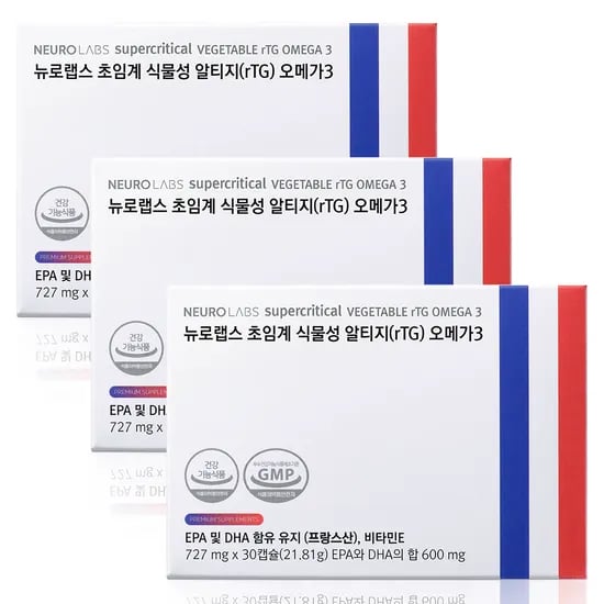 뉴로랩스 알티지 오메가3 rTG 초임계 식물성 오메가쓰리 고함량 임산부 30캡슐, 3개