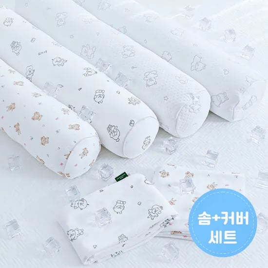 닥터웰 냉감 바디필로우 휴비스 듀라론 국산 롱쿠션 여름 긴베개 (솜+커버세트) 곰돌이