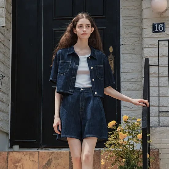 썸머 데님 반팔 셔츠 SUMMER DENIM SHORT SLEEVE SHIRT / INDIGO