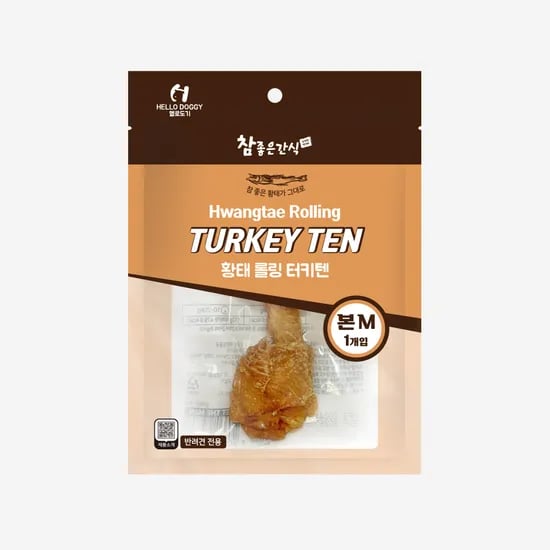헬로도기 황태롤링터키텐 강아지터키츄 오래먹는 개껌 간식 본 (미디움), 1개입, 1개