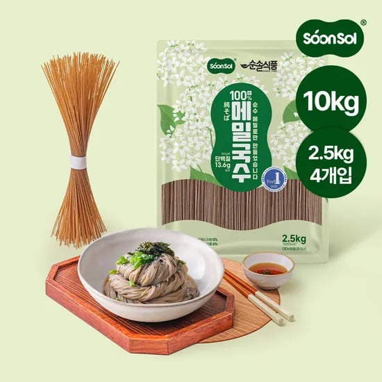 순솔 메밀면 메밀 국수 소바 모밀 냉모밀 100% 순메밀 2.5kg, 4개
