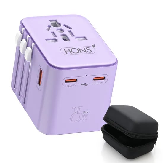 혼스 해외 여행용 PD25W GaN 초고속 2500W 멀티 어댑터 HSTA-25W3 퍼플