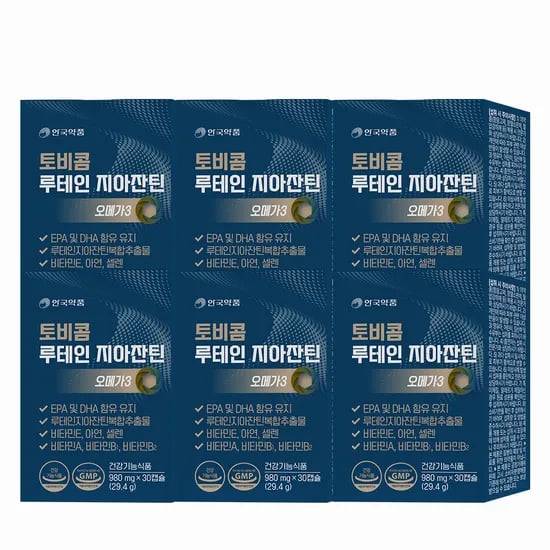 안국약품 토비콤 루테인 지아잔틴 오메가3 눈 건조 케어 30캡슐, 6개