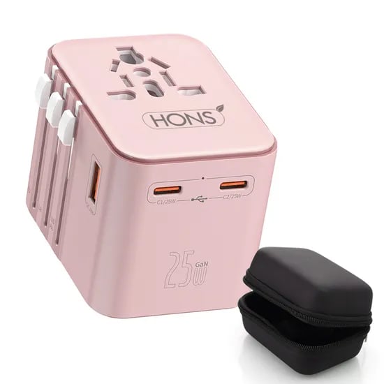 혼스 PD25W GaN 초고속 2500W 해외 여행용 멀티 어댑터 HSTA-25W3 핑크