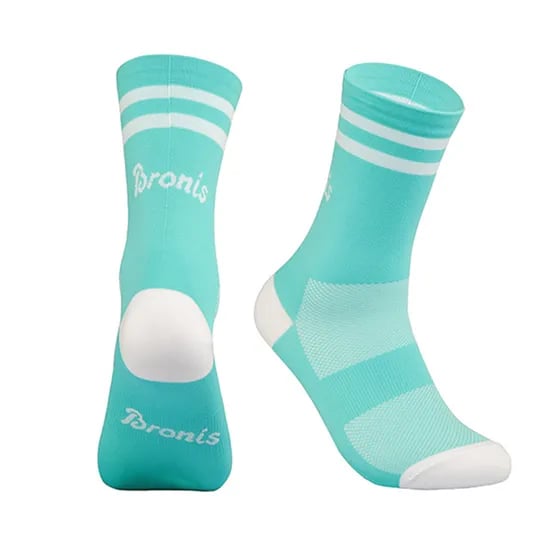 브로니스 클래식 스포츠 자전거 라이딩 사이클링 양말 더블 스트라이프 민트, S1 225-255mm