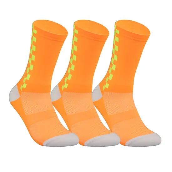 브로니스 클래식 스포츠 자전거 라이딩 사이클링 양말 3세트 네온체크 오렌지, S1 225-255mm