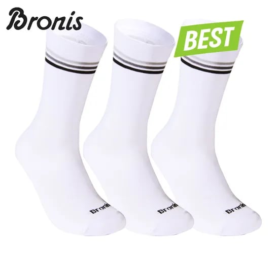 브로니스 클래식 스포츠 자전거 라이딩 사이클링 양말 3세트 GDR 화이트, S1 225-255mm