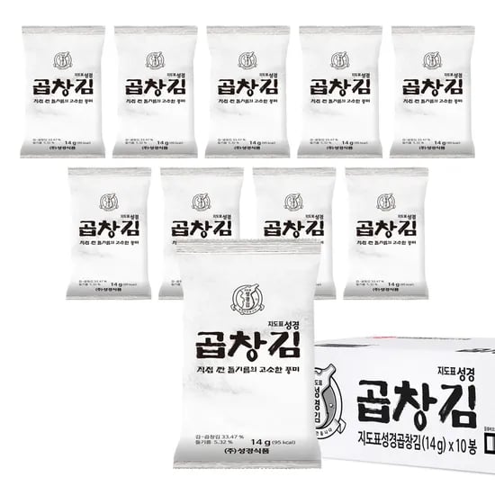 지도표 성경김 곱창김 곱창돌김 도시락 조미 식탁김 14g 10봉