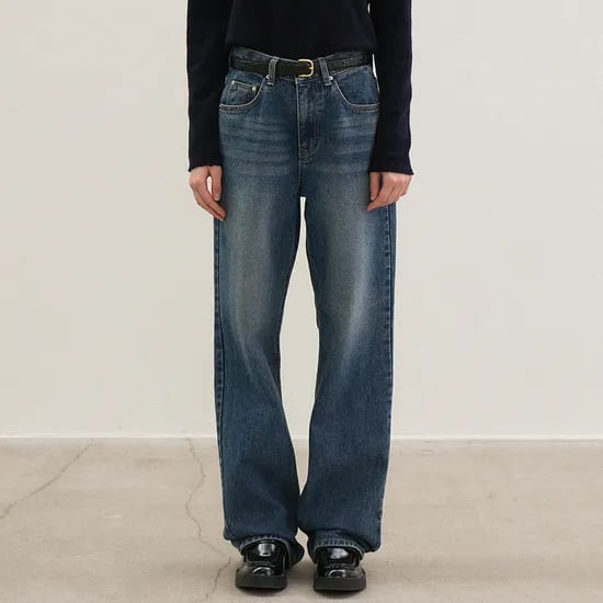 straight-fit denim pants (blue)