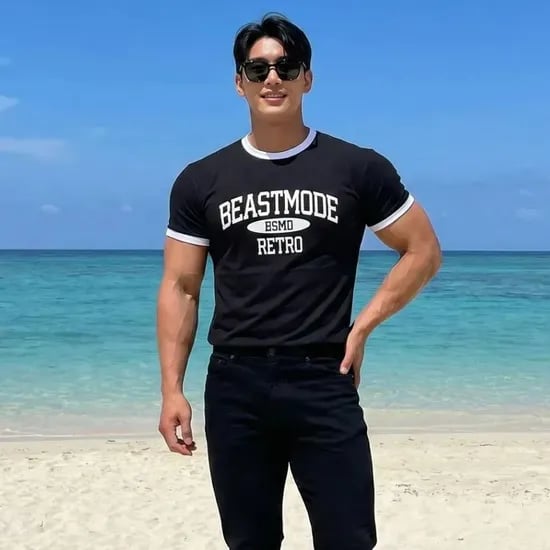 비스트모드 레트로 링거 머슬핏 반팔 티셔츠 헬스 짐웨어 BSMD