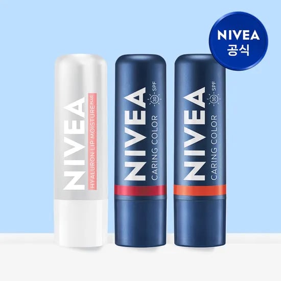 니베아 케어 & 컬러 립밤 4.8g 2종(딥 레드+크림 코랄)+히알루론 로제 5.2g