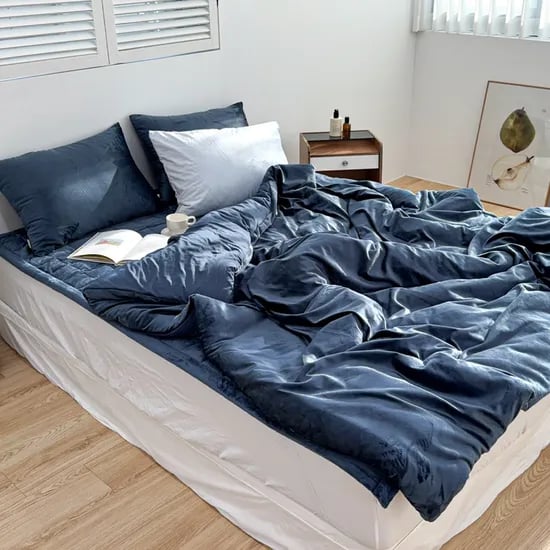 포근한 윈터테일 리버서블 겨울 밍크 극세사 옥수수솜 무봉제 차렵이불 세트 웨일 블루, DK패드세트(이불+베개커버+침대패드)