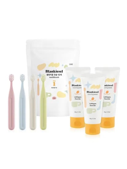 블랑키즐 1단계 실속세트(애플망고향 치약 3EA+1단계 먼슬리 실속팩(12p))