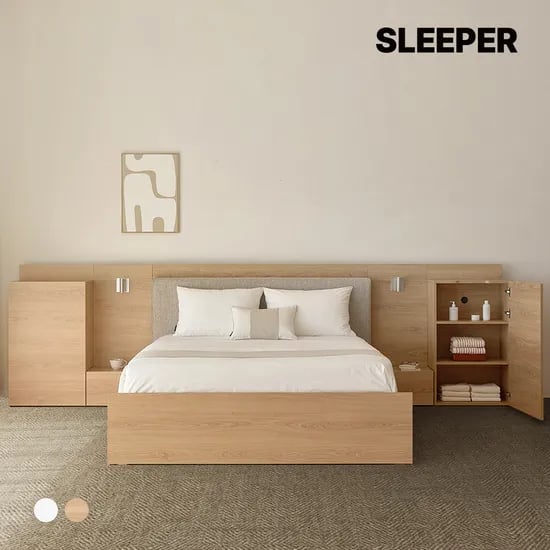 슬립퍼 허쉬 우드톤 LED 수납 호텔 침대 프레임 SS(슈퍼싱글), 내추럴오크