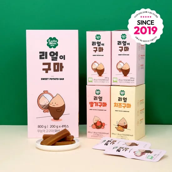 룰루맘 리얼이구마 4랑해 세트(3종 총 4박스 구성) 아기 고구마 말랭이 여행 간식