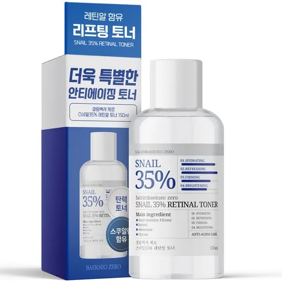 살림백서 제로 스네일 35% 레틴알 토너 150ml 피부탄력 레티놀 눈밑 팔자 주름 개선