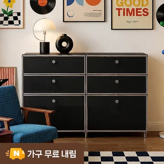 플로이 모듈 서랍장 미드센츄리 드레스룸 수납장 1200x400x800, 3단, 블랙 MWF356C