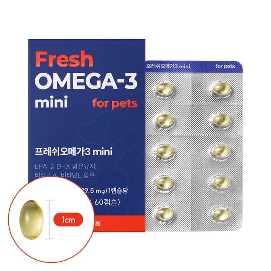 반려다움 오메가3 순도80% rTG 오메가3 미니 1cm캡슐 강아지고양이 60캡슐, 3개