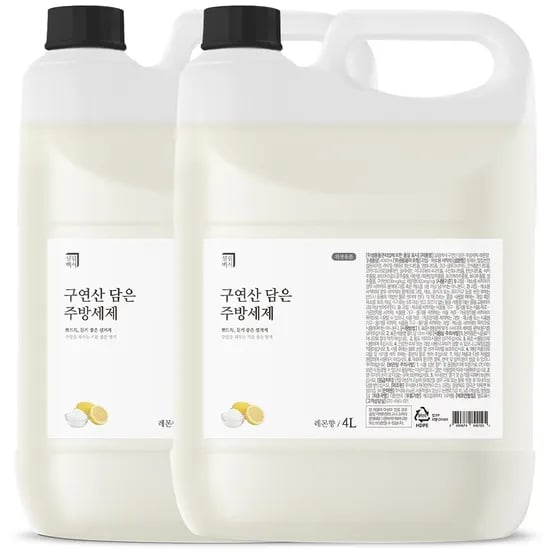 1+1 살림백서 구연산 담은 주방세제 4L 대용량 레몬향 맨손 설거지 리필 과일세척