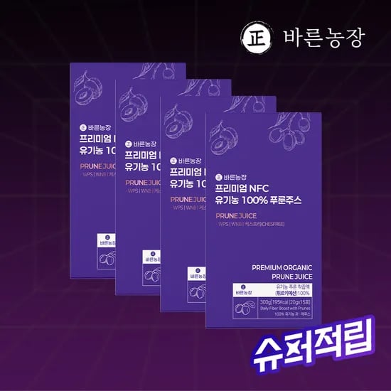 바른농장 유기농 NFC 푸룬주스 15포, 4개