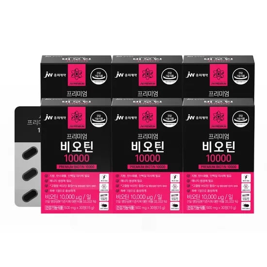 JW중외제약 프리미엄 맥주건조효모 고함량 비오틴 10000 500mg 30캡슐, 6개
