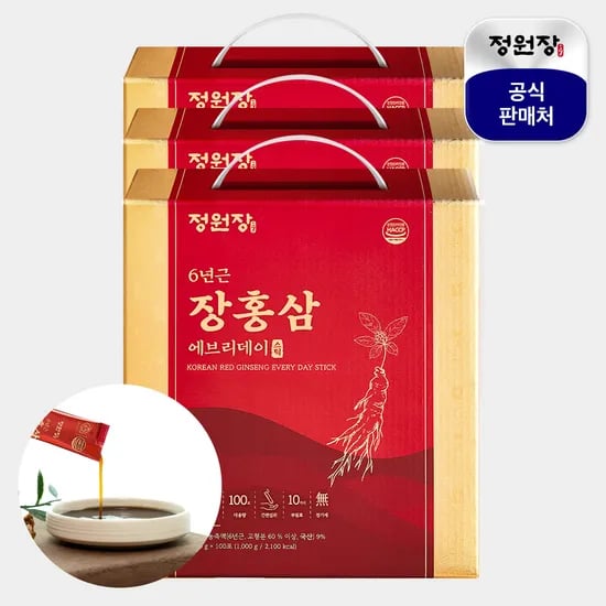 정원장 6년근 장홍삼 100포 대용량 데일리 가족 건강 홍삼 진액 스틱 1kg, 3개