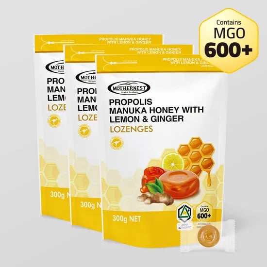 마더네스트 호주산 프로폴리스 마누카허니 레몬진저 캔디 (MGO600+) 300g, 3개