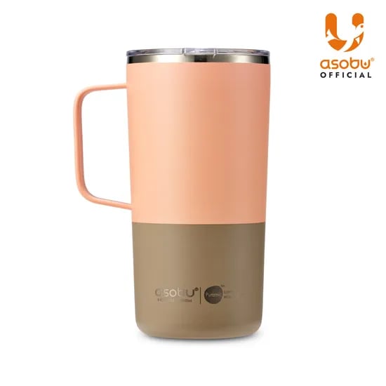 아소부 세라믹코팅 스텐 보온보냉 퓨라믹 타워 머그컵 600ml, 파스텔피치