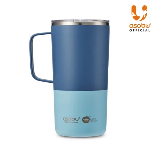 아소부 세라믹코팅 스텐 보온보냉 퓨라믹 타워 머그컵 600ml, 파스텔블루