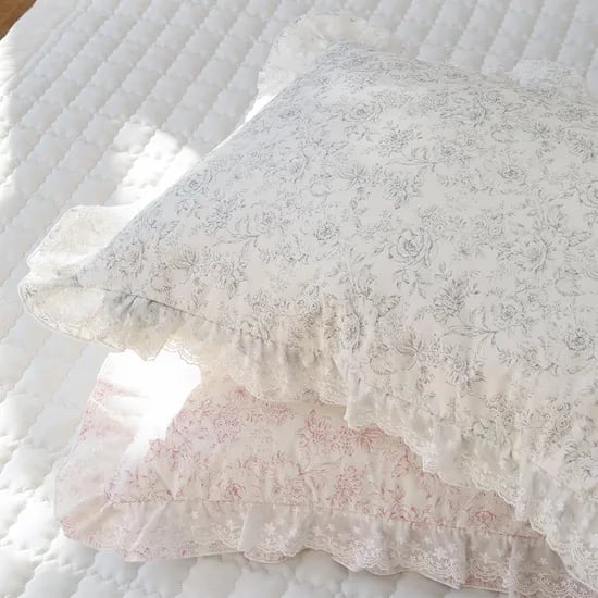 로지 플라워 워싱 고밀도 순면 프릴 레이스 국산 사계절 베개커버 5070