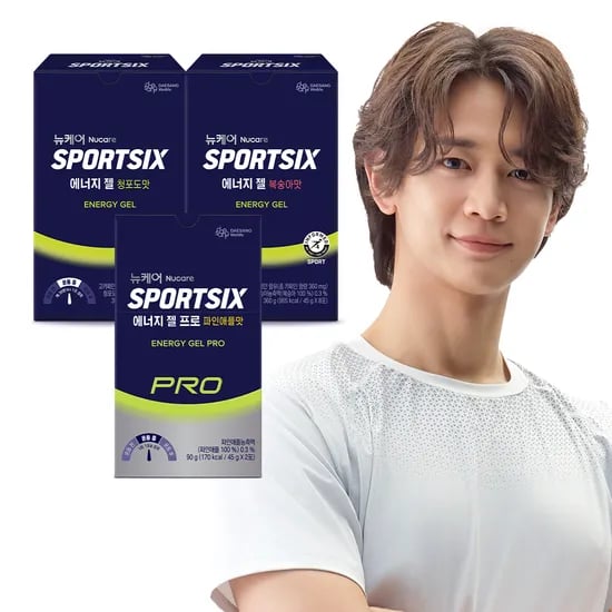 뉴케어 스포식스 러닝 마라톤 에너지젤 버라이어티팩 (청포도+복숭아+파인애플) 총 22포