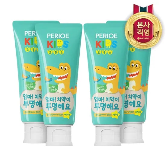 페리오키즈 엄마치약이투명해요 고불소치약 80g 4개
