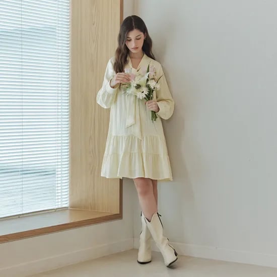 타이 셔링 원피스 TIE SHIRRING ONE-PIECE