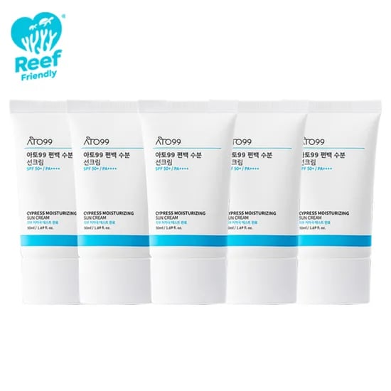 아토99 수분 선크림 SPF50 끈적임 백탁 없는 리프세이프 운동 썬크림 50ml, 5개