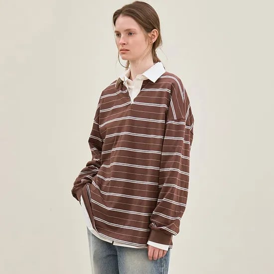 stripe collared T-shirt (brown)