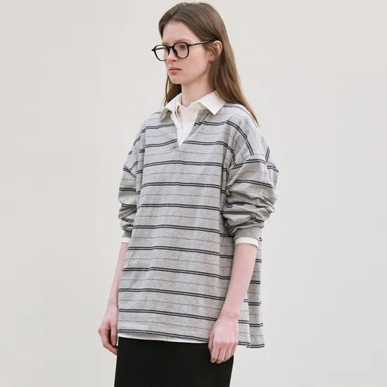 stripe collared T-shirt (gray)