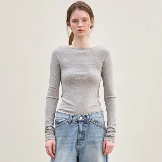 back scoop neck long sleeves (melange gray)