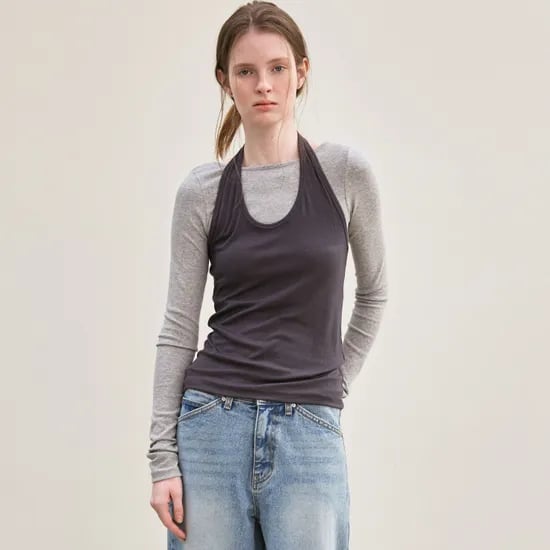 ribbed halter top (charcoal)