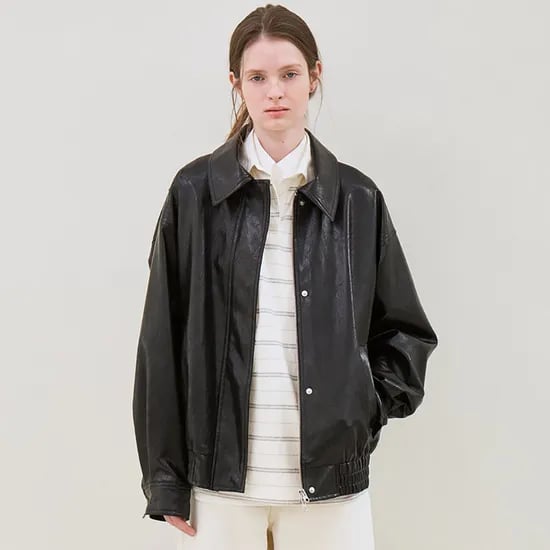 faux leather over-fit blouson (black)