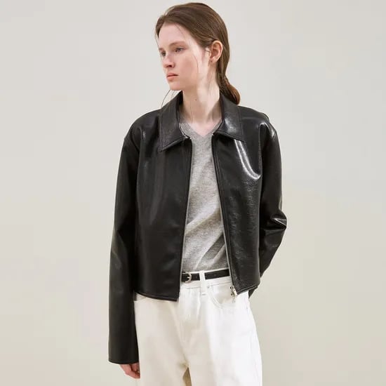faux leather minimal jacket (black)