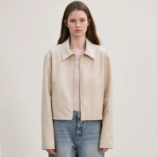 faux leather minimal jacket (ecru)