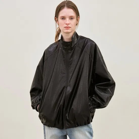 faux leather high-neck jacket (black)