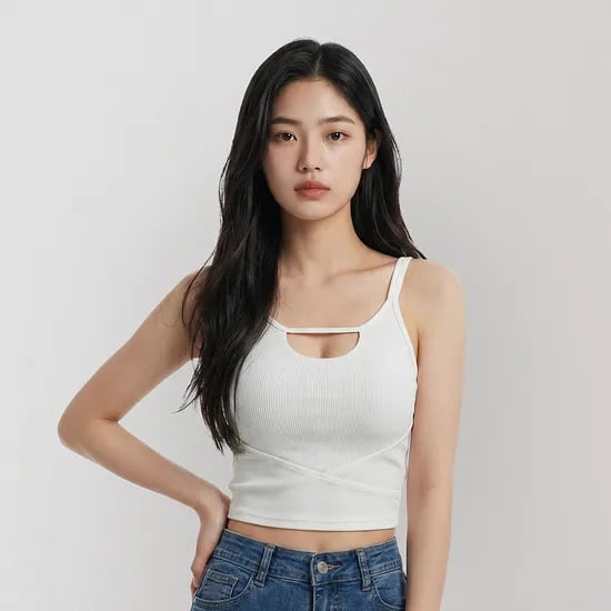 힙핑크 레나 컷아웃 캡 크롭 나시탑 (일체형패드)